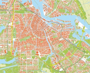  Magnetická mapa Amsterdamu, detailná, bez popiskov