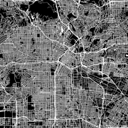  Magnetická mapa Los Angeles, ilustrovaná, čierno-biela