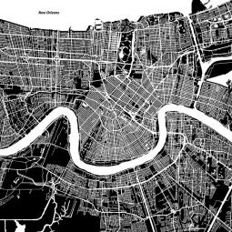  Magnetická mapa New Orleans, ilustrovaná, čierno-biela