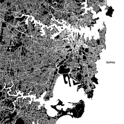  Magnetická mapa Sydney, ilustrovaná, čierno-biela