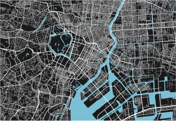  Magnetická mapa Tokia, ilustrovaná, čierno-biela