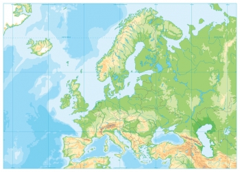  Magnetická mapa Európy, geografická, bez popiskov
