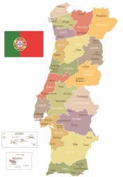  Magnetická mapa Portugalska, vintage, farebná