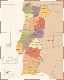  Magnetická mapa Portugalska, vintage, farebná