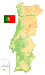  Magnetická mapa Portugalska, geografická, farebná