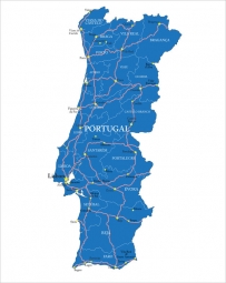  Magnetická mapa Portugalska, administratívna, modrá