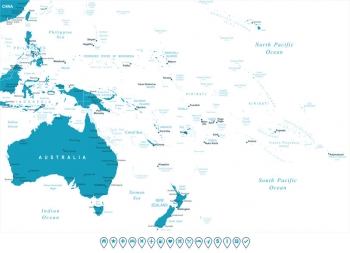  Magnetická mapa Austrálie a oceánie, ilustrovaná, modrá