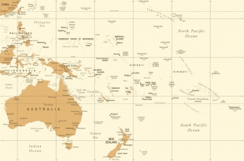  Magnetická mapa Austrálie a oceánie, vintage, béžová