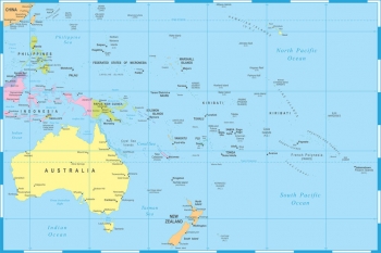  Magnetická mapa Austrálie a oceánie, politická, farebná