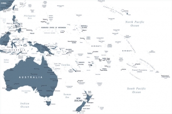  Magnetická mapa Austrálie a oceánie, ilustrovaná, bielo-modrá