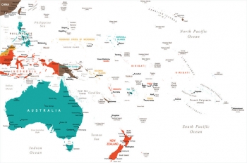  Magnetická mapa Austrálie a oceánie, ilustrovaná, farebná