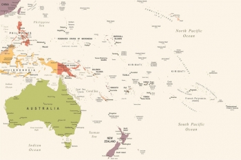  Magnetická mapa Austrálie a oceánie, vintage, farebná