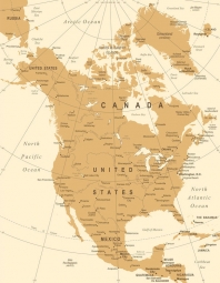  Magnetická mapa Severnej Ameriky, vintage, béžová