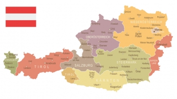  Magnetická mapa Rakúska, vintage, farebná