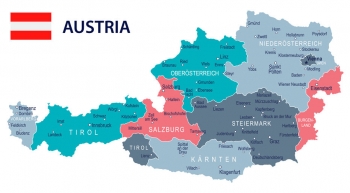  Magnetická mapa Rakúska, ilustrovaná, farebná