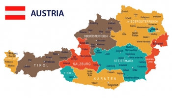 Magnetická mapa Rakúska, ilustrovaná, farebná