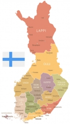  Magnetická mapa Fínska, vintage, farebná