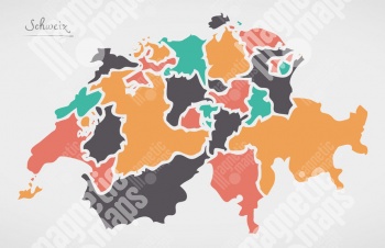  Magnetická mapa Švajčiarska, ilustrovaná, farebná