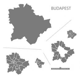  Magnetická mapa Budapešti, ilustrovaná, šedá