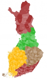  Magnetická mapa Fínska, administratívna, farebná