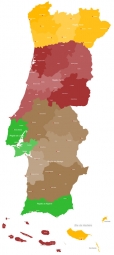  Magnetická mapa Portugalska, administratívna, farebná