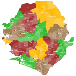  Magnetická mapa Sierra Leone, administratívna, farebná