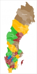  Magnetická mapa Švédska, administratívna, farebná
